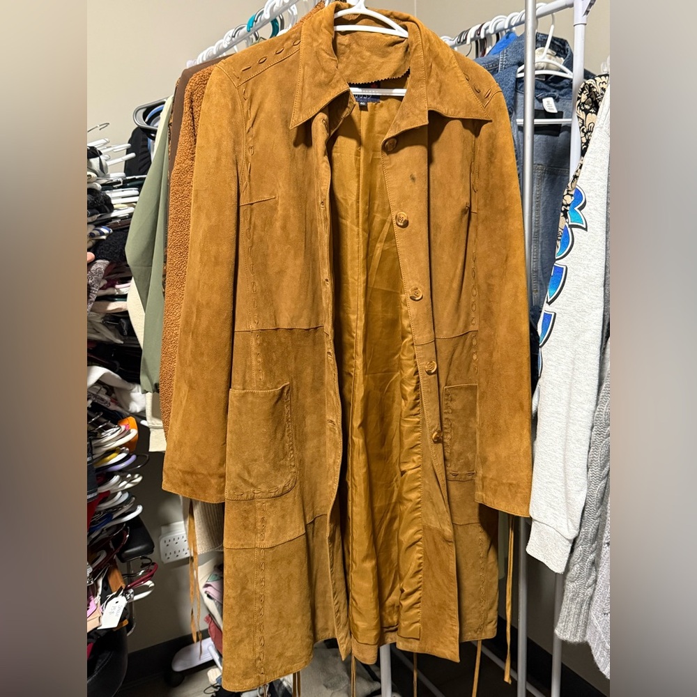 Caramel Suede Trench Coat